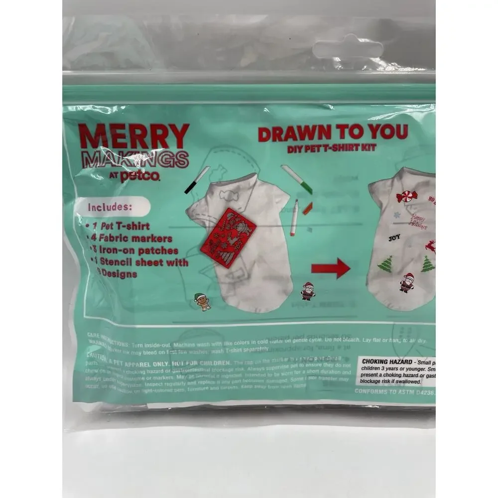Merry Makings Drawn To You DIY Pet T-Shirt Kit Petco-Shirt/Markers Size XSmall